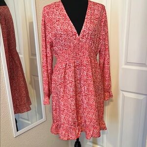 Pink Casual Midi Sundress with Ruffled Sleeves